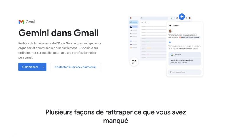 Interface Gemini dans Gmail avec IA Google.