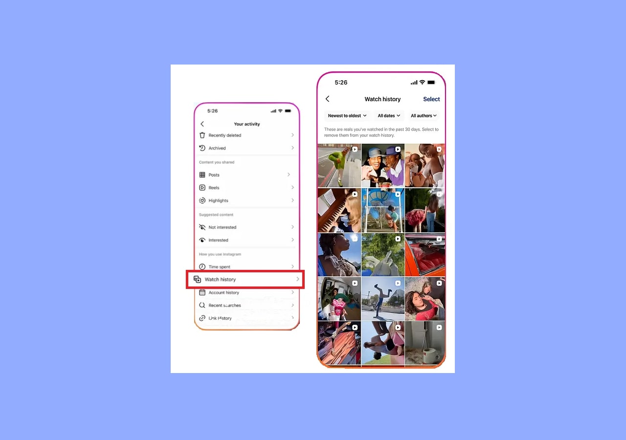Historique de visionnage sur application mobile.