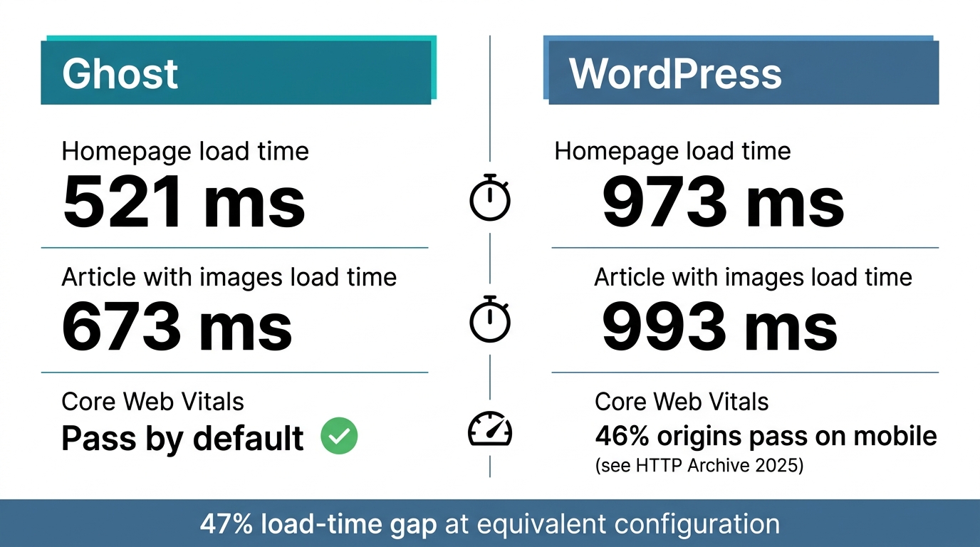 Comparatif performance Ghost vs WordPress — temps de chargement et Core Web Vitals