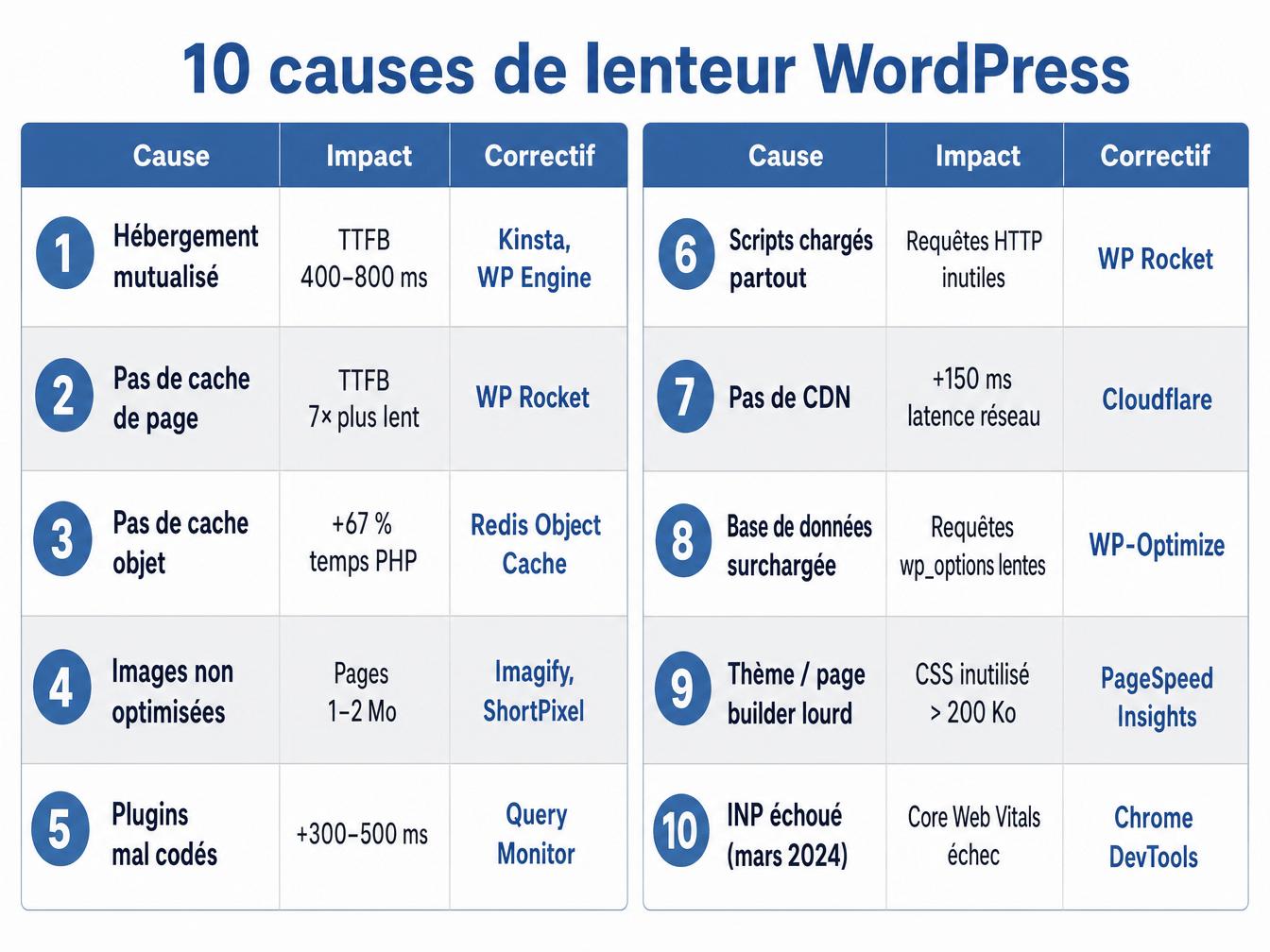 Les 10 causes et leurs correctifs