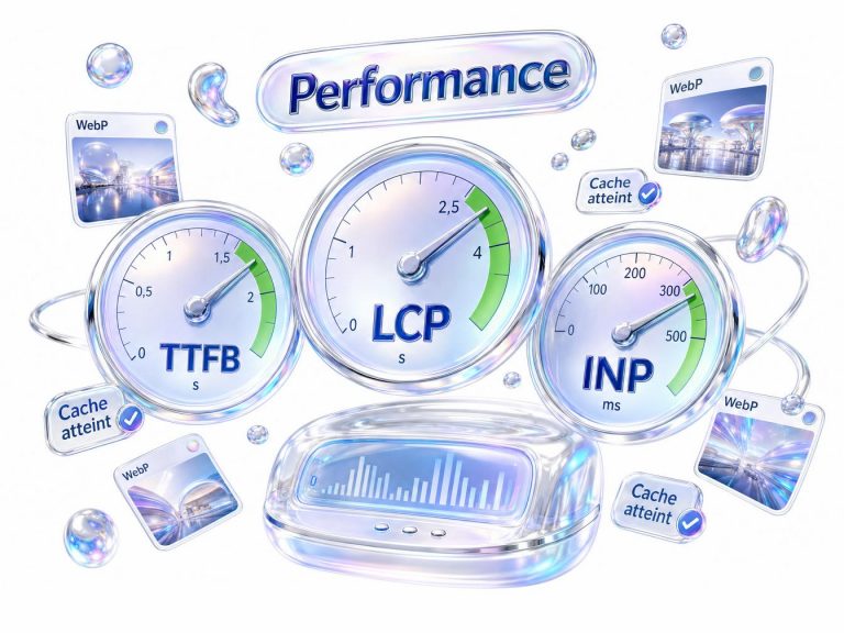 Tableau de bord performance web avec indicateurs clés