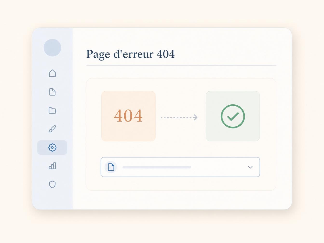 Interface page d’erreur 404 avec validation